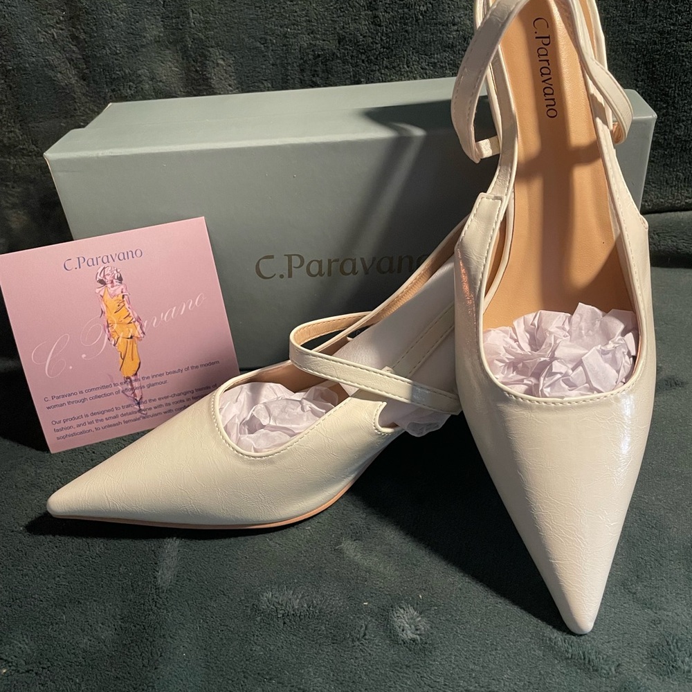 Women's Cream Slingback Heels by C Paravano size 7.5
